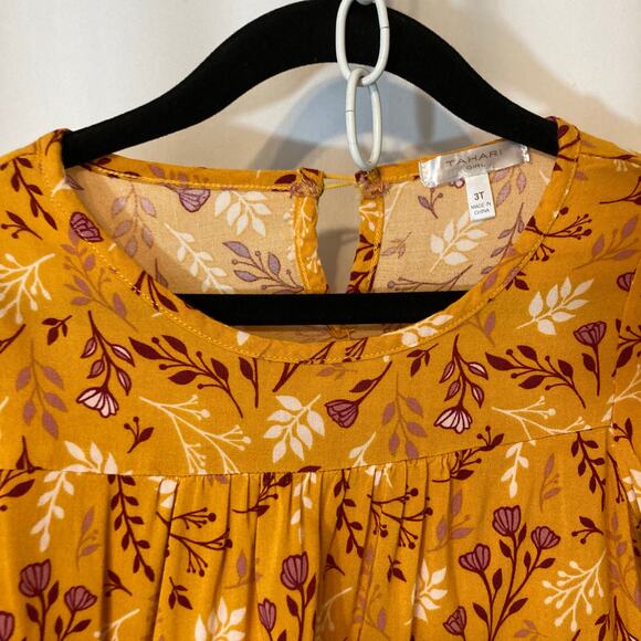 ❤️5/$25 SALE Tahari Girl’s Yellow Orange Floral Long Sleeve Flowy Blouse Top - Picture 5 of 9